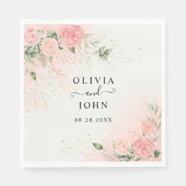 Ro Romantic Watercolor Bröllop Rosa Blommigt  Pappersservett