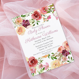 Ro Rosa Baby Shower Elegant Peony Blommigt Garden Inbjudningar