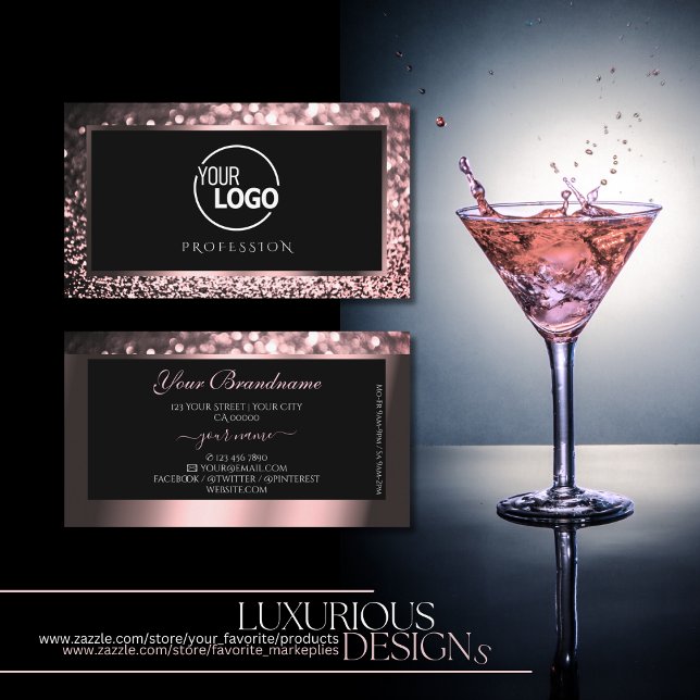 Ro Rosa Black Sparkling Glitter med Logotyp Visitkort (Skapare uppladdad)