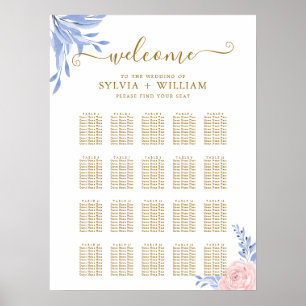 Ro Rosa Blommigt Guld Blå sittplatskartor för Bröl Poster