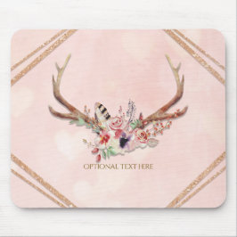 Ro  Rosa Blommigt Hjort Antlers Boho Chic Glam Musmatta