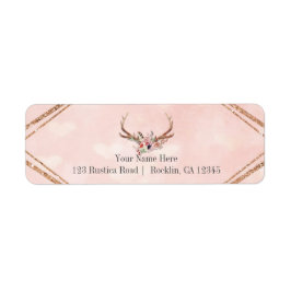 Ro  Rosa Blommigt Hjort Antlers Boho Chic Returadress Etikett