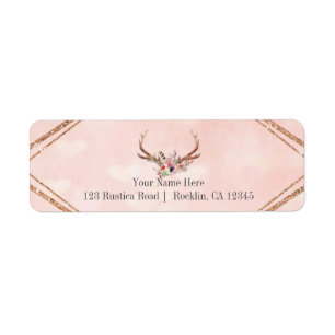 Ro Rosa Blommigt Hjort Antlers Boho Chic Returadress Etikett