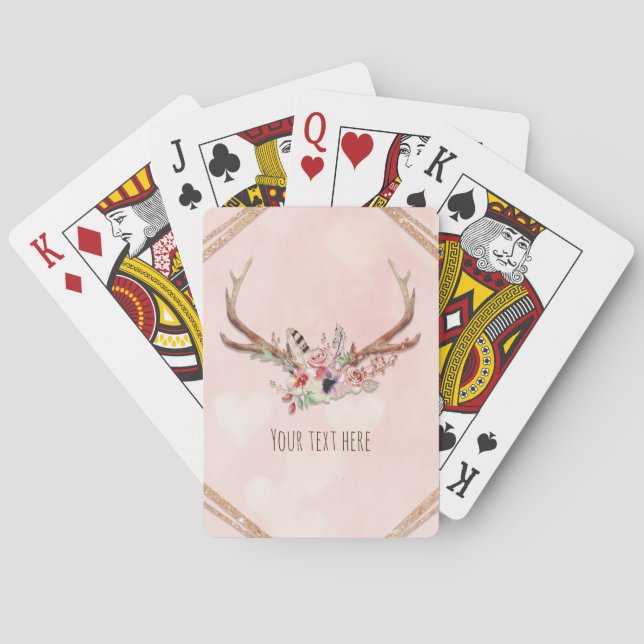 Ro  Rosa Blommigt Hjort Antlers Boho Chic Spelkort (Baksidan)