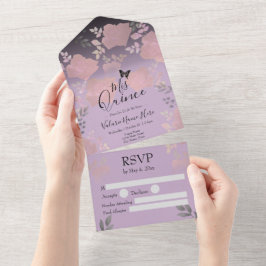 Ro Rosa Blommigt Quinceanera alla i ett invita