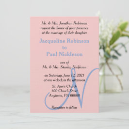 Ro Rosa Blue Pastel Monogram Inbjudningar