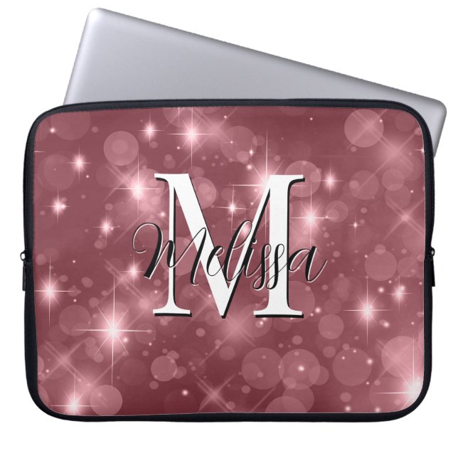 Ro Rosa Bokeh Modern Monogram Gnistra Laptop Fodral (Framsidan)