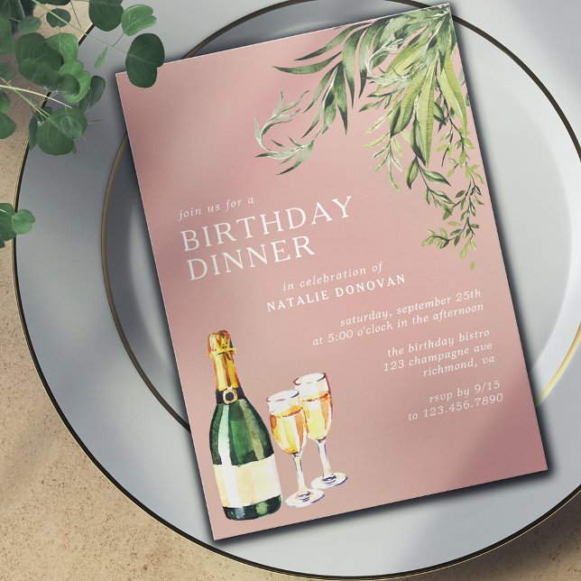  Ro Rosa | Champagne Garden Birthday Dinner Inbjudningar (Skapare uppladdad)