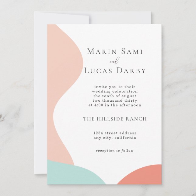 Ro Rosa Cyan Abstrakt Contemporary Bröllop Inbjudningar (Framsida)