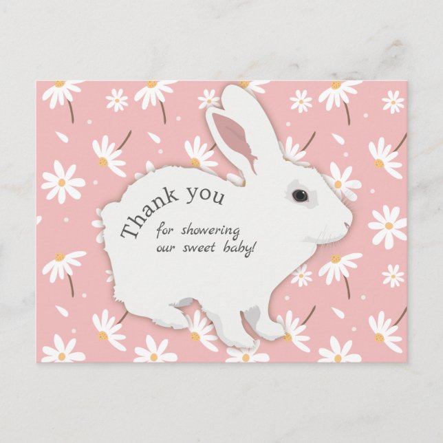 Ro Rosa Daisy Bunny Baby Shower Tack Vykort (Framsida)