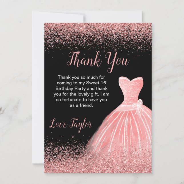 Ro Rosa Dress Faux Glitter Sweet 16 Birthday Tack Kort (Framsida)