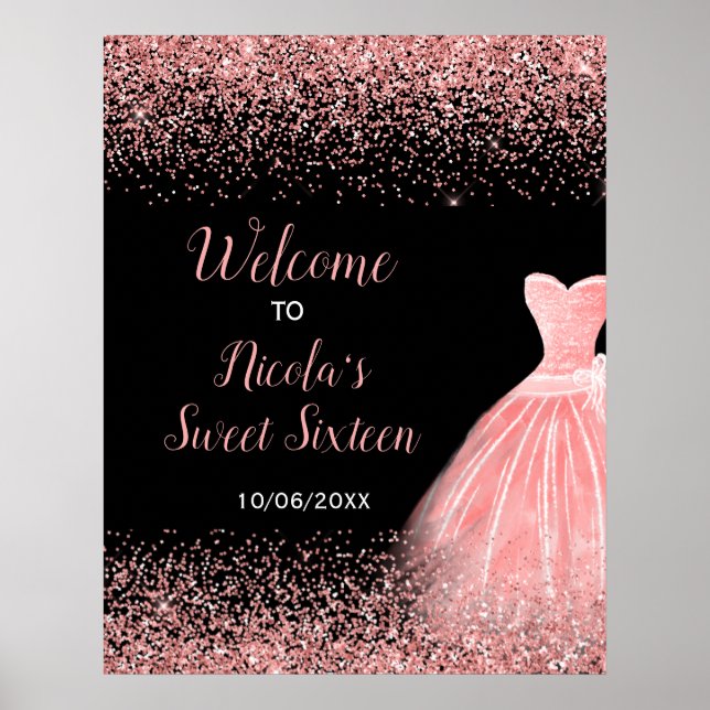 Ro Rosa Dress Faux Glitter Sweet 16 Välkommen Poster (Framsidan)