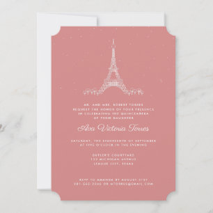 Ro Rosa Eiffel Torn under Stars Quinceañera Inbjudningar