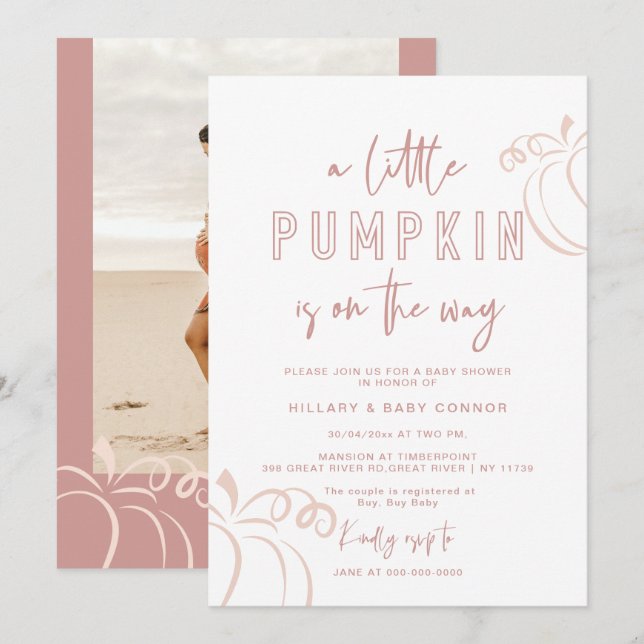 Ro Rosa En liten babystövel för en liten pumpkin Inbjudningar (Fram/baksida)