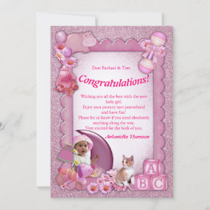 Ro rosa Flicka Shower Grattis Tack Kort