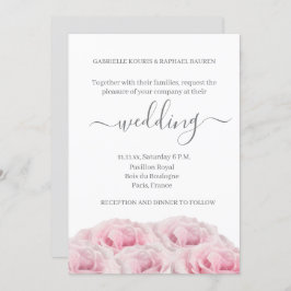 Ro Rosa Flower White Grått Elegant Blommigt Bröllo Inbjudningar