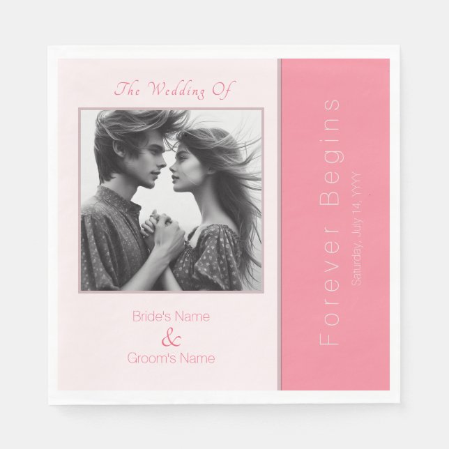 Ro Rosa Forever Begins Elegant Photo Bröllop Pappersservett (Framsidan)
