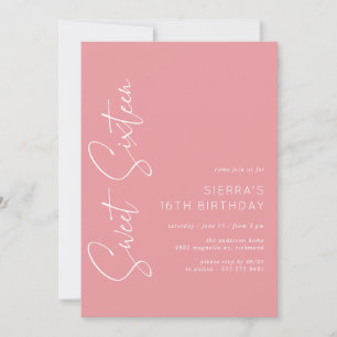 Ro Rosa Girly Sweet sixteen Script 16:e födelsedag Inbjudningar