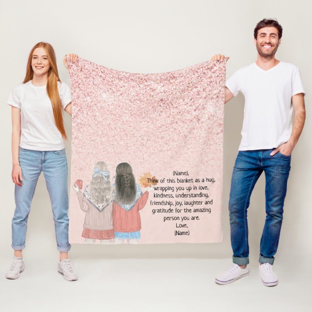 Ro Rosa Glitter Effect Two Girls Brev Note Fleecefilt (På plats)