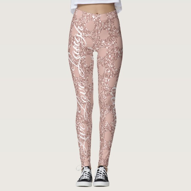 Ro  Rosa Glitter Live Kärlek Laugh Polka Dot Leggings (Framsida)