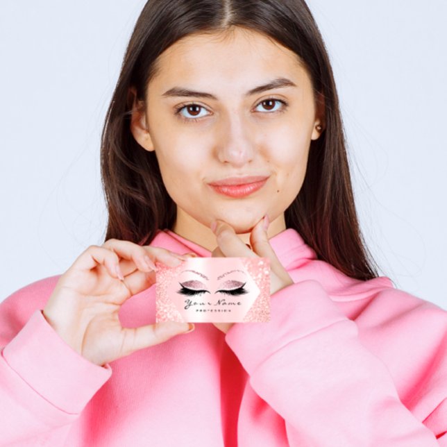 Ro Rosa Glitter Makeup Artist Eyelash Brow VIP Visitkort (Rose Pink Glitter Makeup Artist Eyelash Brow VIP Business Card)