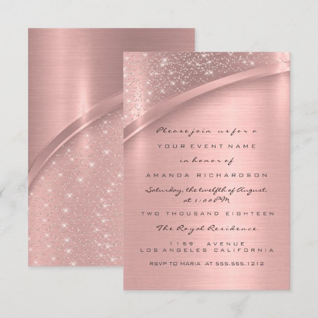 Ro  Rosa Glitter Möhippa Bröllop Inbjudningar (Fram/baksida)