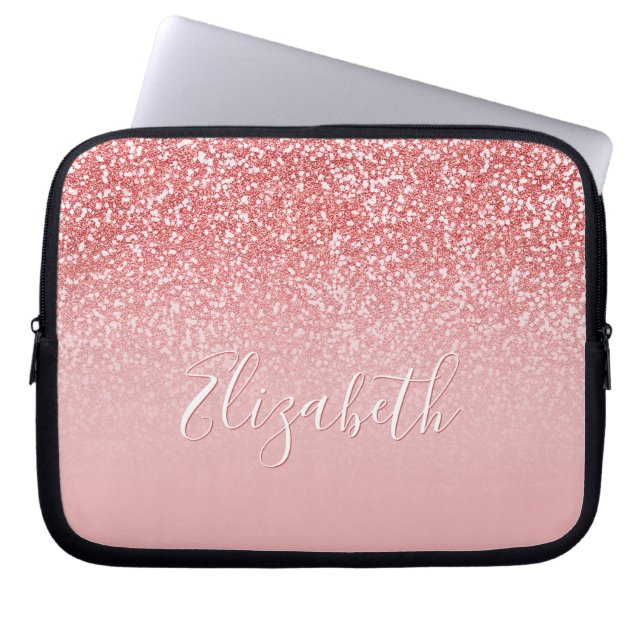 Ro Rosa Glitter Rosa  Ombre Namn Laptop Fodral (Framsidan)