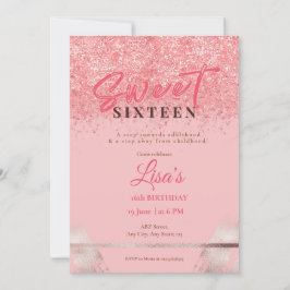 Ro Rosa glitter sweet sixteen födelsedag Inbjudningar