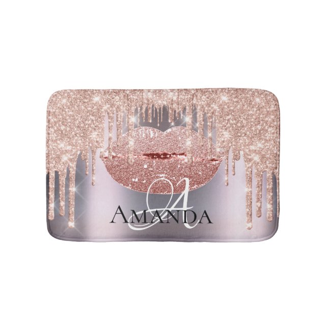 Ro Rosa Grått Glitter Namn Monogram Makeup Badrumsmatta (Framsidan)