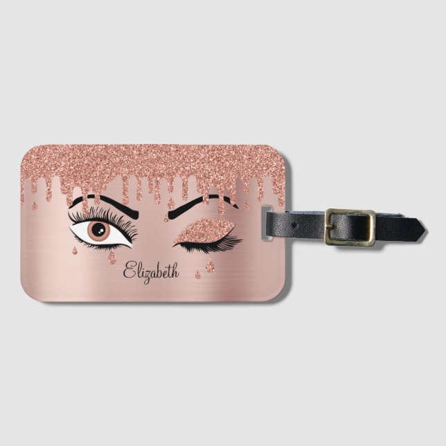 Ro Rosa Guld Eyelash Drickning Glitter Bagagebricka (Framsida horisontal)