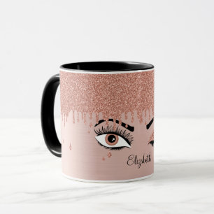 Ro Rosa Guld Eyelash Drickning Glitter Namn Mugg