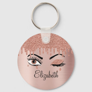 Ro Rosa Guld Eyelash Drickning Glitter Nyckelring