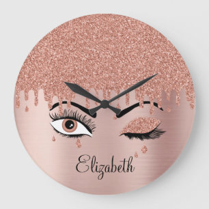 Ro Rosa Guld Eyelash Drickning Glitter Stor Klocka