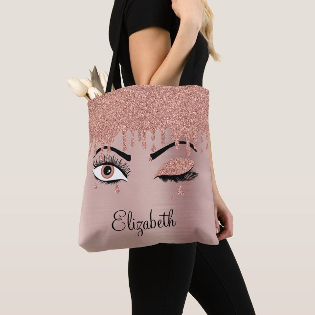 Ro Rosa Guld Eyelash Drickning Glitter Tygkasse (Närbild)
