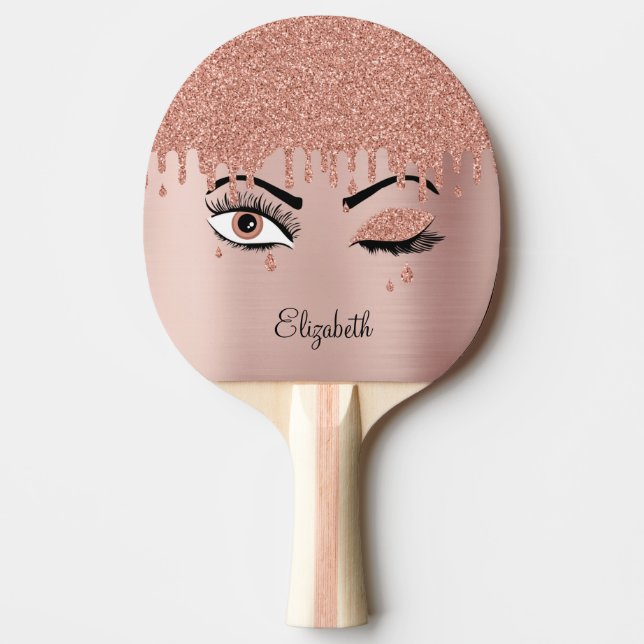 Ro Rosa Guld Eyelash Glitter Bord Tennis vid Pingisracket (Framsidan)