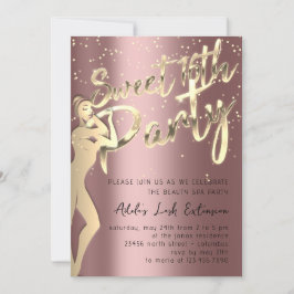 Ro Rosa Guld Konfetti, sötad 16:e Party Inbjudningar