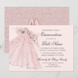 Ro Rosa Heels och Gown Quinceañera Inbjudningar