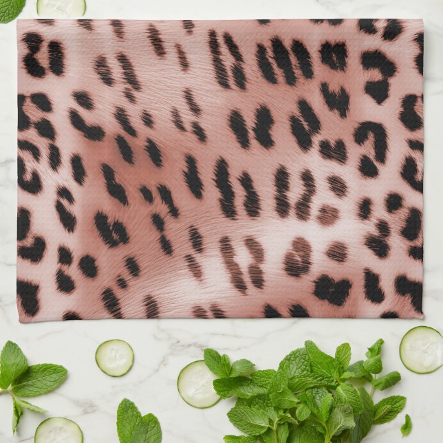Ro  Rosa Leopard Kökshandduk (Vikta)