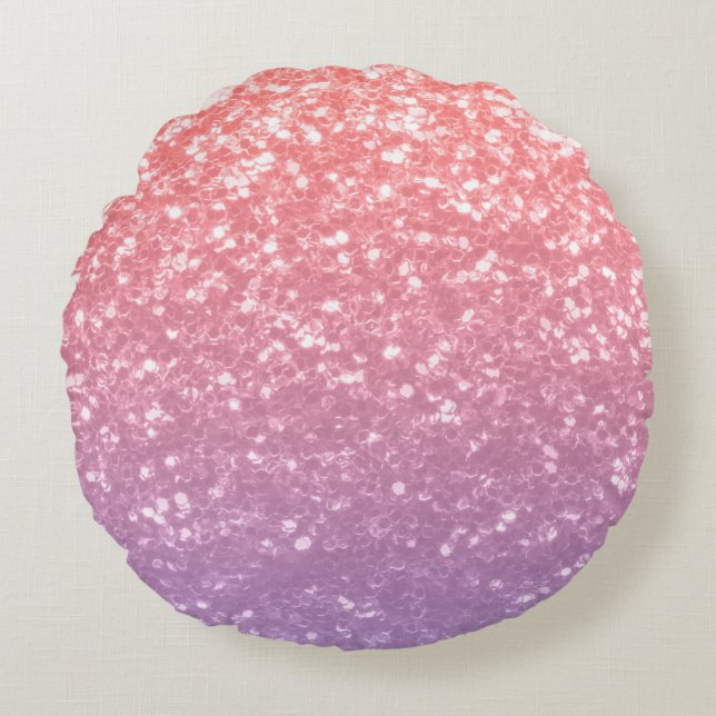 Ro rosa lila lavender faux sparkles glitter rund kudde (Framsidan)