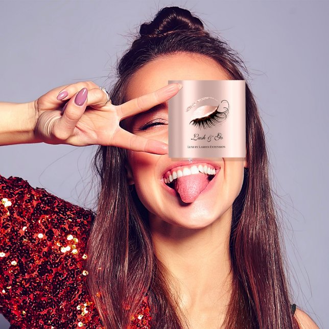 Ro Rosa Makeup Artist Lash Extension Microblad Fyrkantigt Visitkort (Rose Pink Makeup Artist Lashes Extension Microblad Square Business Card)