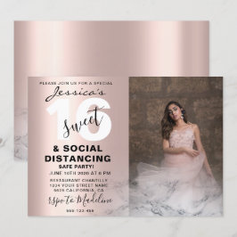 Ro rosa marmor Sweet 16 födelsedagsfoto Chic Inbjudningar