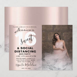 Ro rosa marmor Sweet 16 födelsedagsfoto Chic Inbjudningar