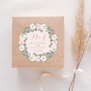 Ro Rosa Moody Blommigt Boho Bröllop Monogram Runt Klistermärke