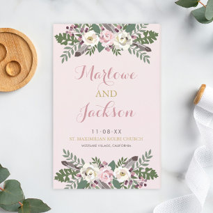Ro Rosa Moody Blommigt Boho Bröllopsprogram