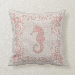 Ro Rosa och Beige Seahorse Coastal Stil Kudde