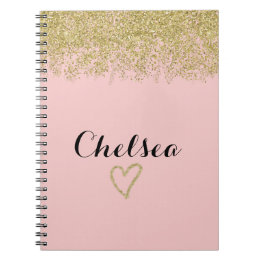 Ro Rosa och Guld Glitter Kaskad Binder Anteckningsbok