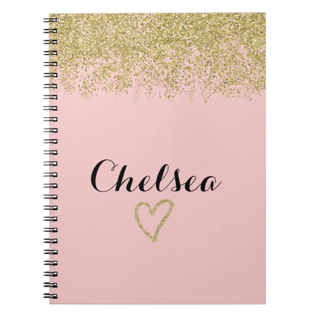 Ro Rosa och Guld Glitter Kaskad Binder Anteckningsbok (Framsidan)