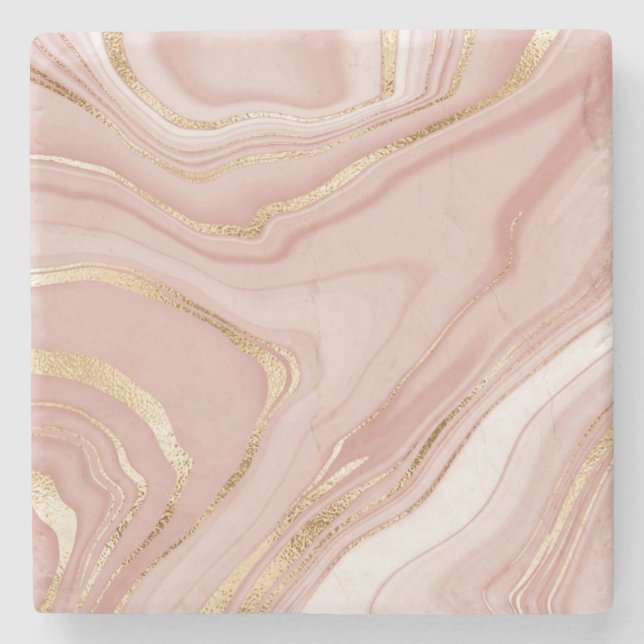 Ro Rosa och Guld Marble Art Modern Elegant Chic  Stenunderlägg (Framsidan)