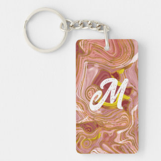 Ro Rosa och Guld Marble Monogram Keychain