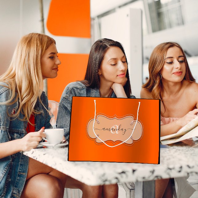 Ro Rosa Orange Royal Monogram Namn Möhippa (Rose Pink Orange Royal Monogram Name Bridal Large Gift Bag)